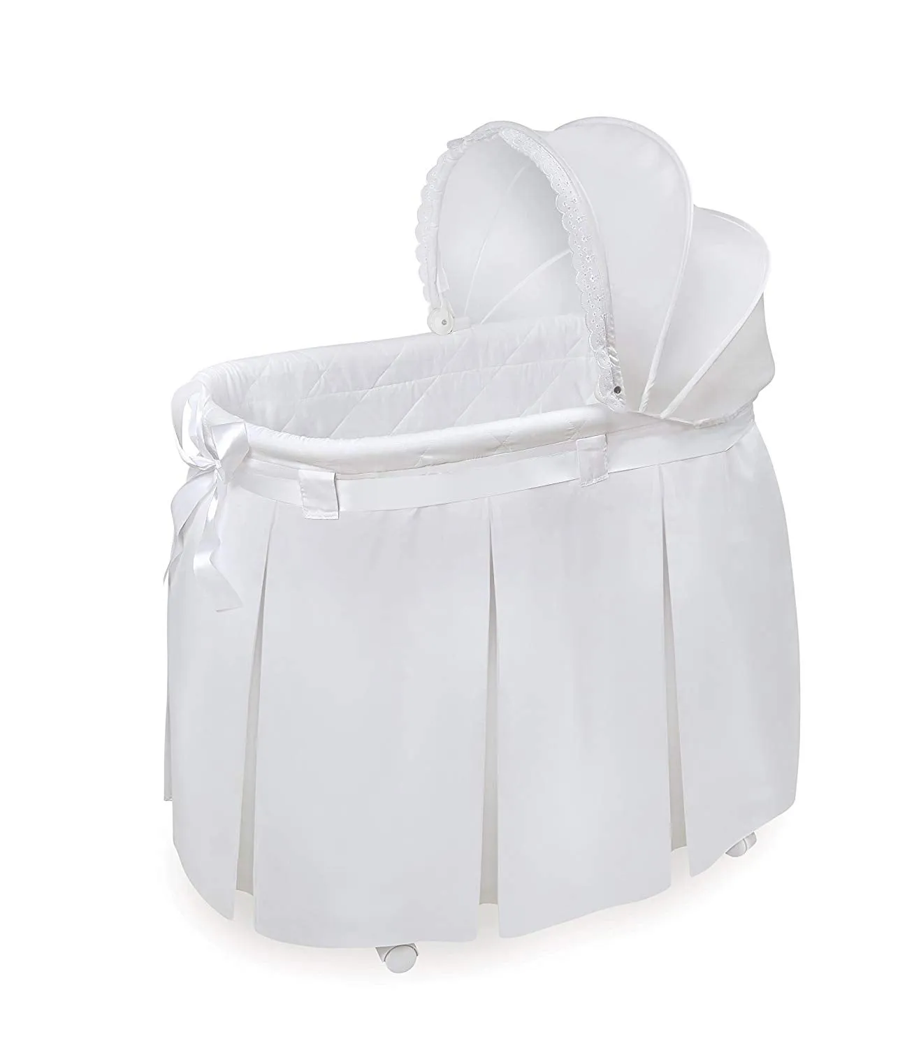 Oval Rocking Baby Bassinet with Bedding, Storage, and Pad