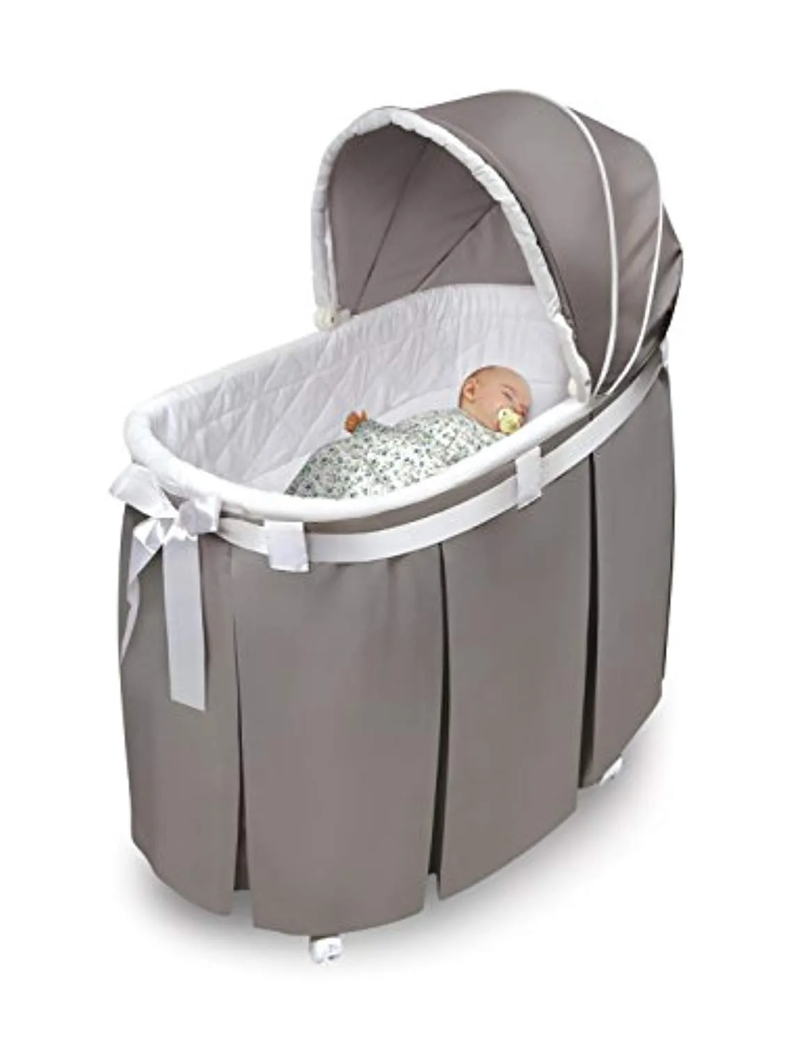 Oval Rocking Baby Bassinet with Bedding, Storage, and Pad