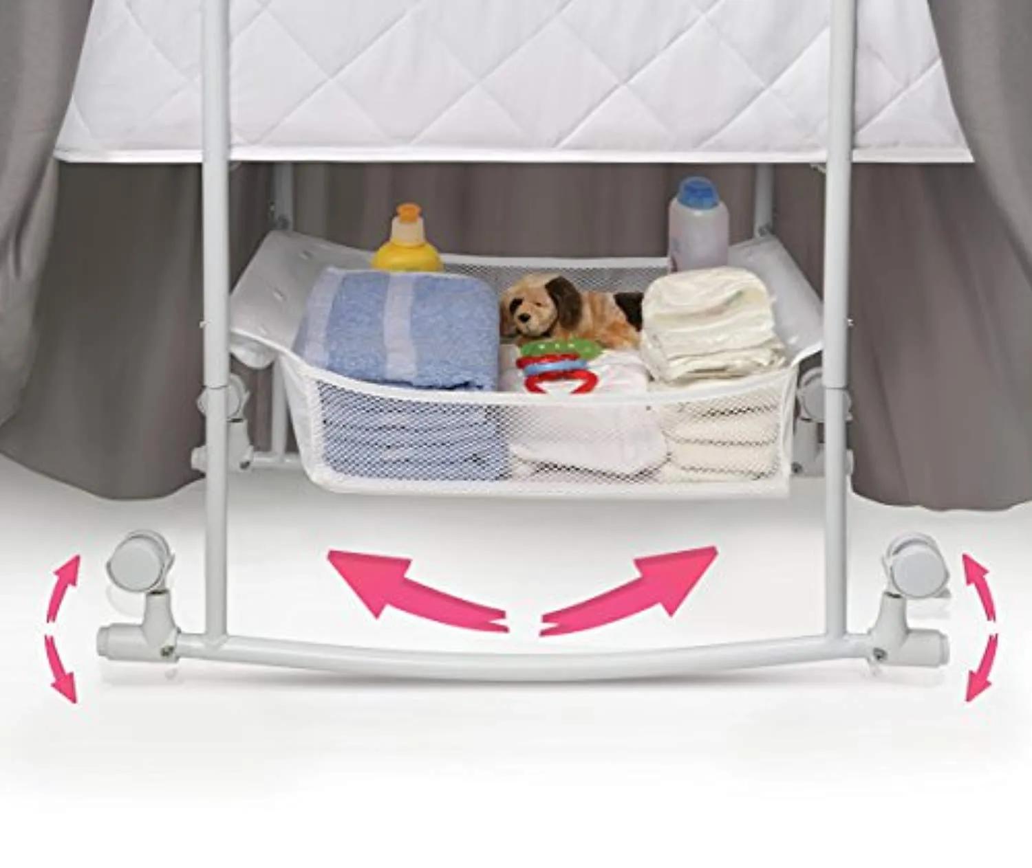 Oval Rocking Baby Bassinet with Bedding, Storage, and Pad