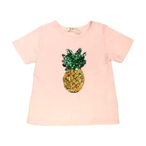 Pink Short Sleeve Tee w/ Pineapple Sequinned Patch