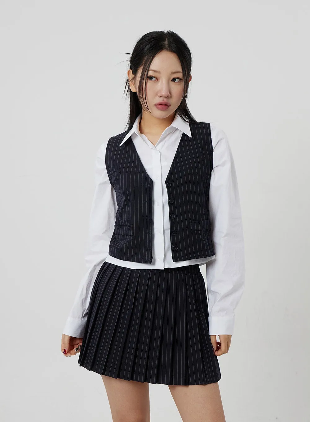 Pinstripe Pleated Mini Skirt CF301