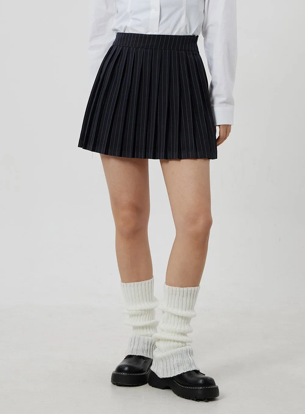 Pinstripe Pleated Mini Skirt CF301