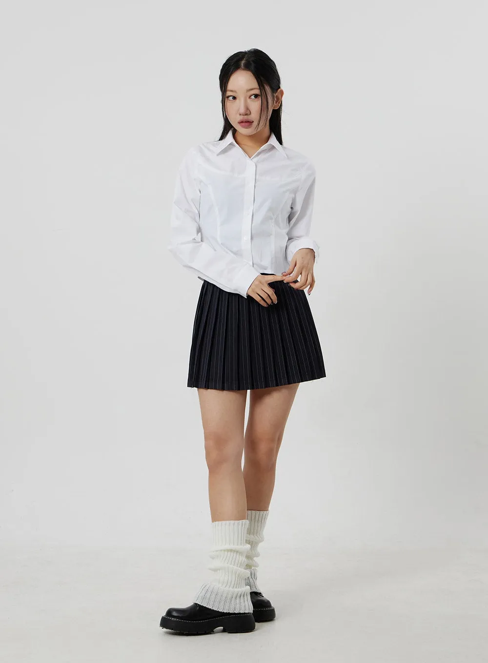 Pinstripe Pleated Mini Skirt CF301