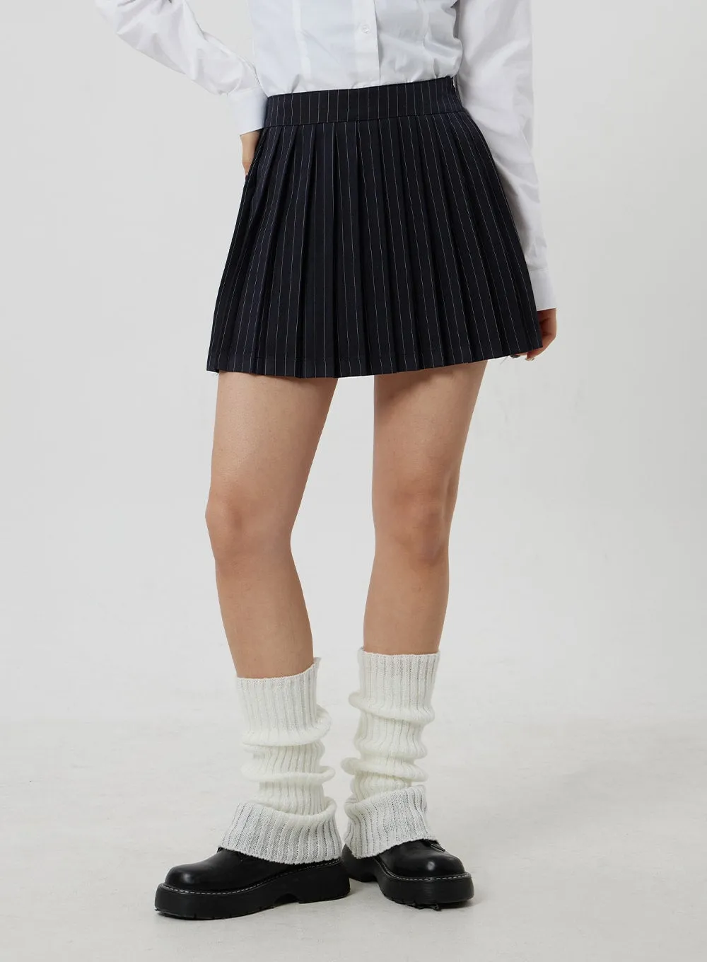 Pinstripe Pleated Mini Skirt CF301