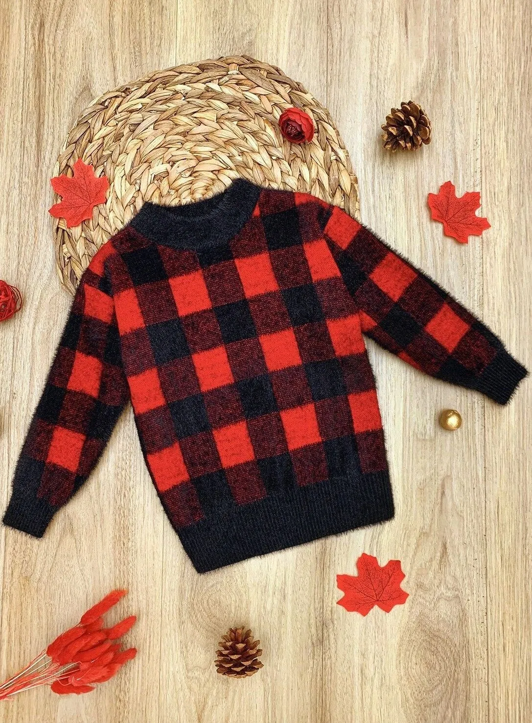 Plaid Attitude Fuzzy Pullover Sweater