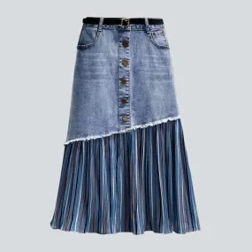 Pleated long jean skirt