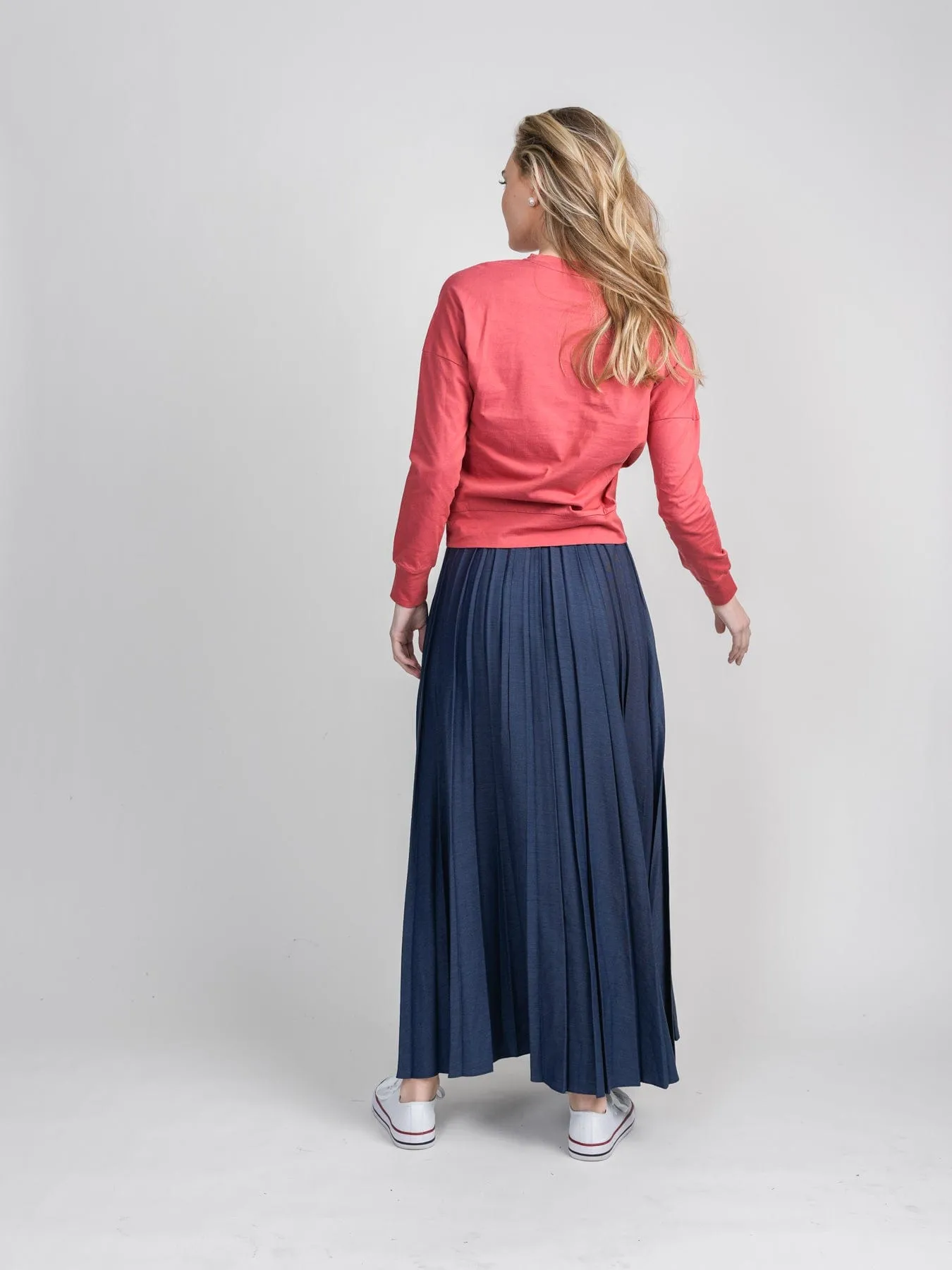 PLEATED SKIRT 37"-DARK DENIM