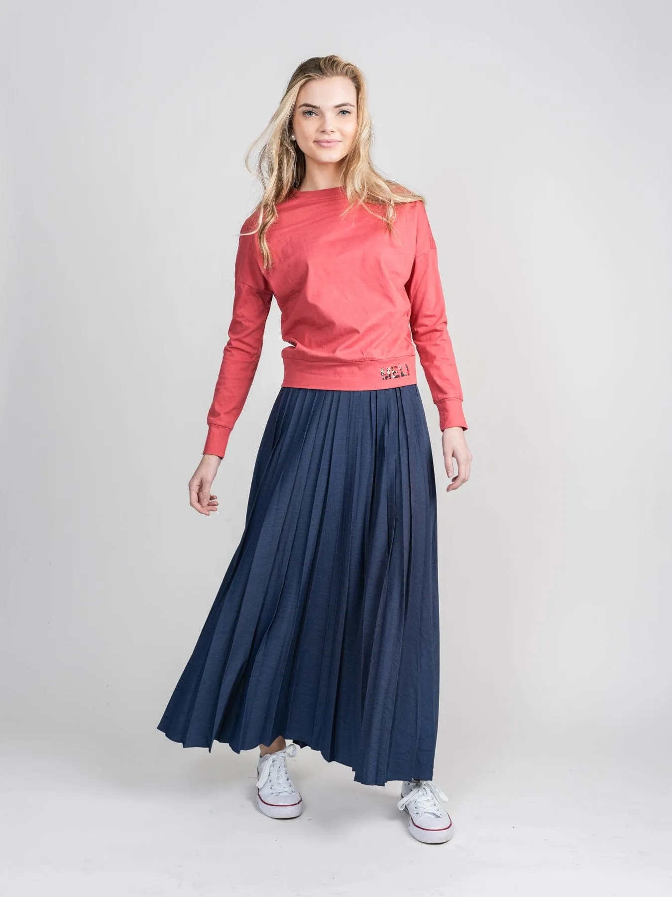 PLEATED SKIRT 37"-DARK DENIM