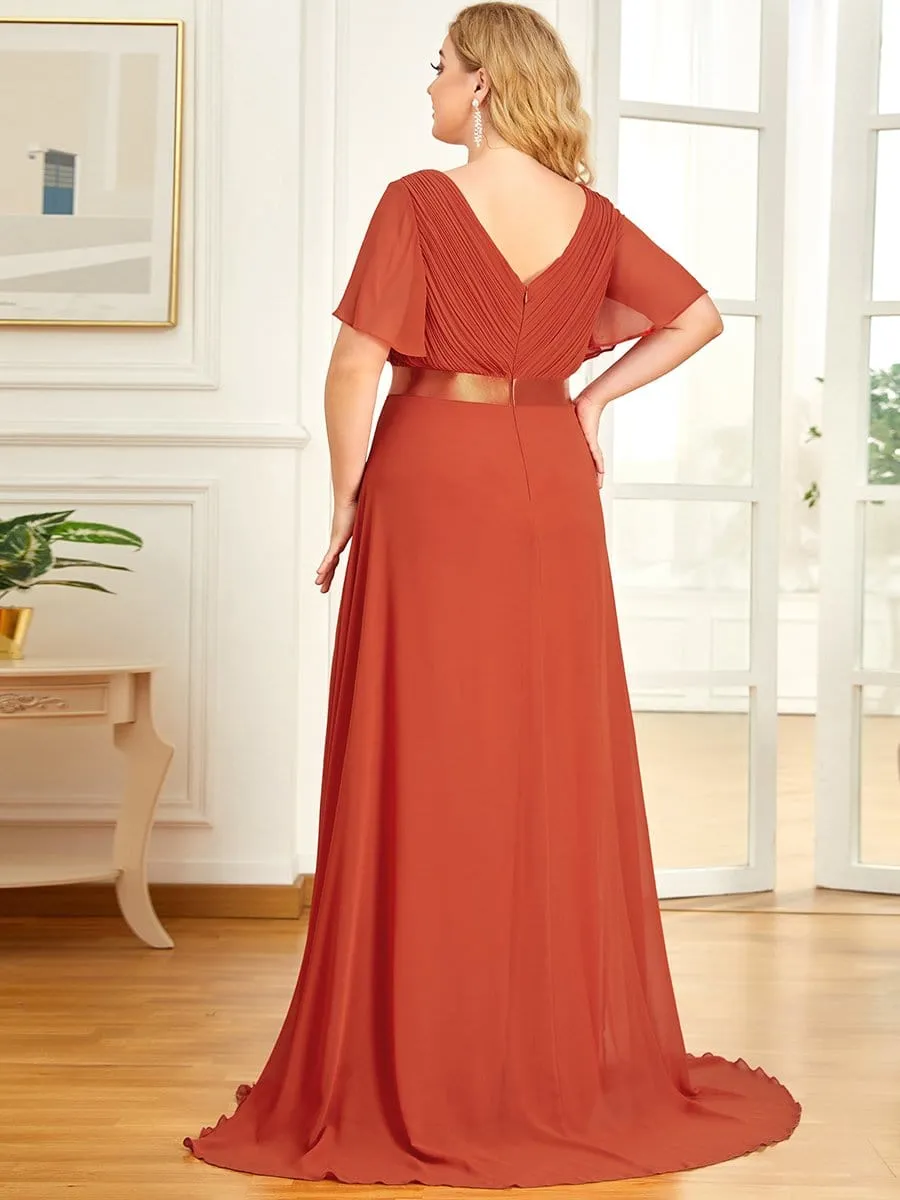 Plus Size Empire Waist Evening Dress with Short Sleeves