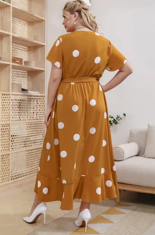 Plus Size Polka Dot Elastic Waist Printed Dress