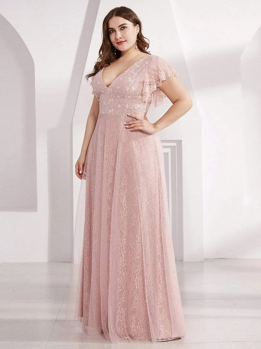 Plus Size Simple Lace Wedding Dress with Ruffle Sleeves