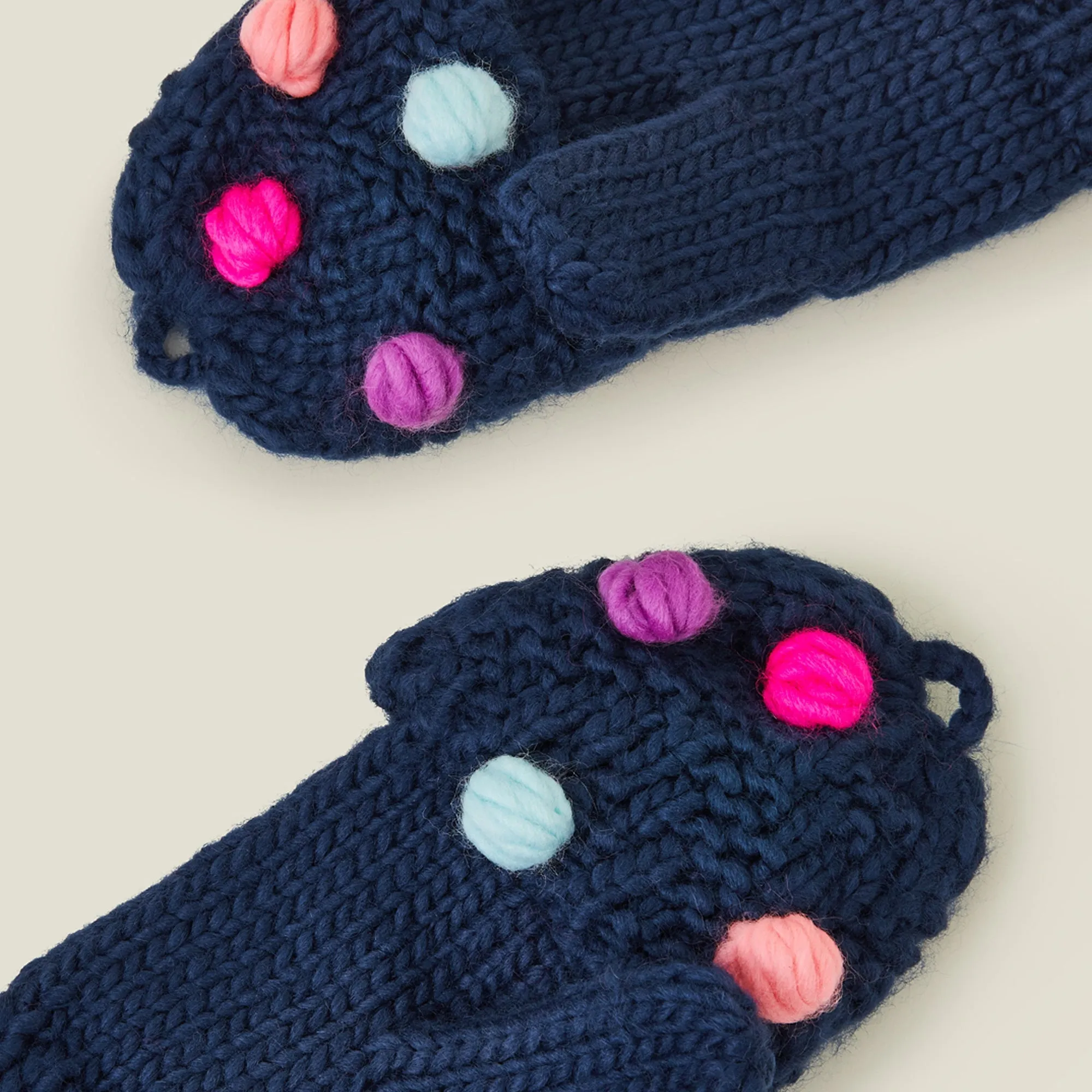 Pom Pom Fingerless Mitten Gloves Blue Set of 2 - 3-5 years