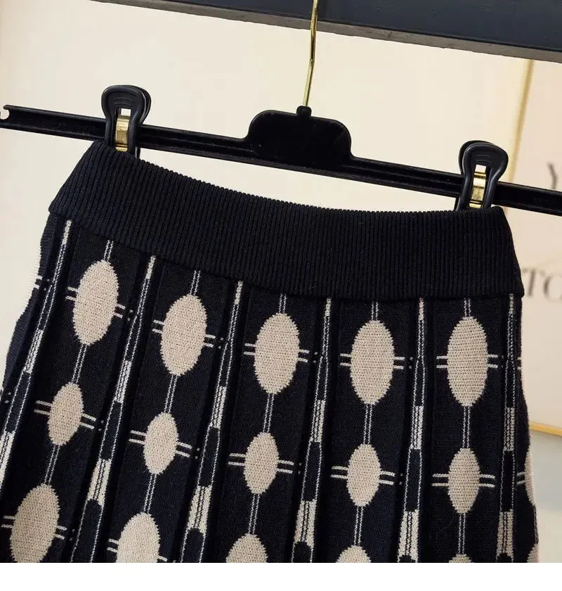 Pre Order:  Knitted Polka Dots Pleated Skirt