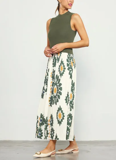 Printed Pleated Midi Dress