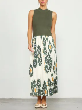 Printed Pleated Midi Dress