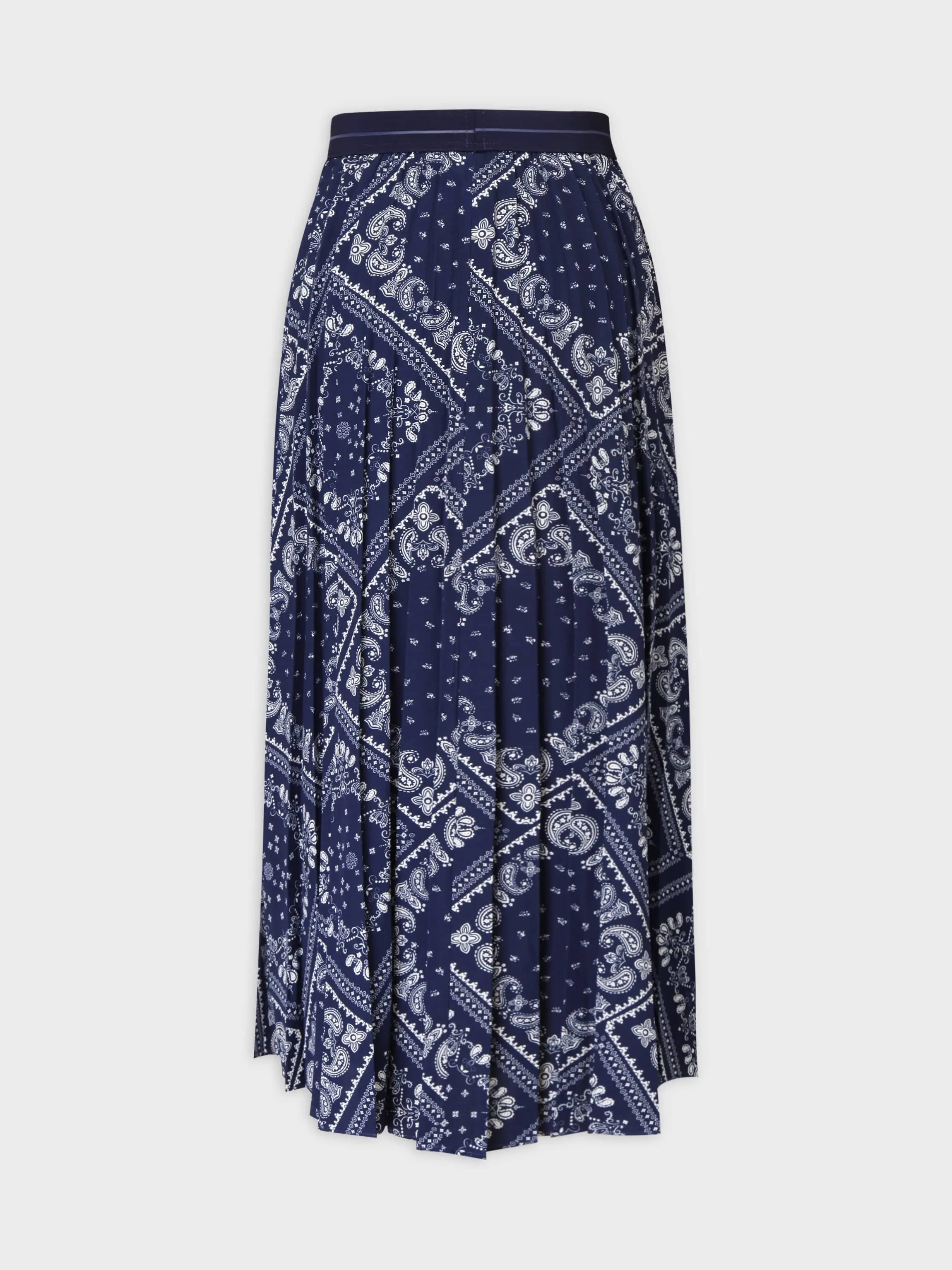 Printed Pleated Skirt 37"-Cream/Navy Paisley