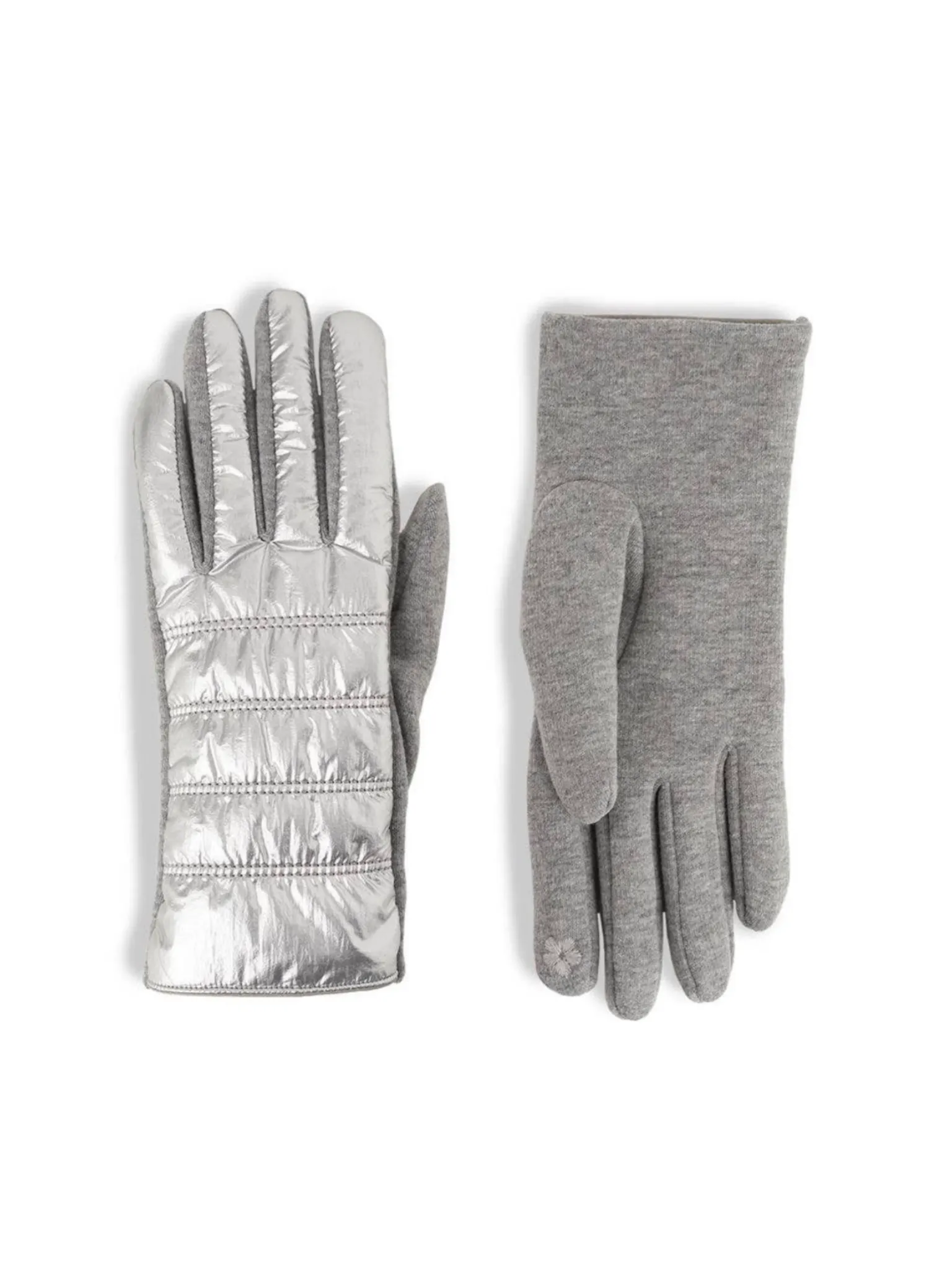 Quilted Puffer Touchscreen Gloves - Silver