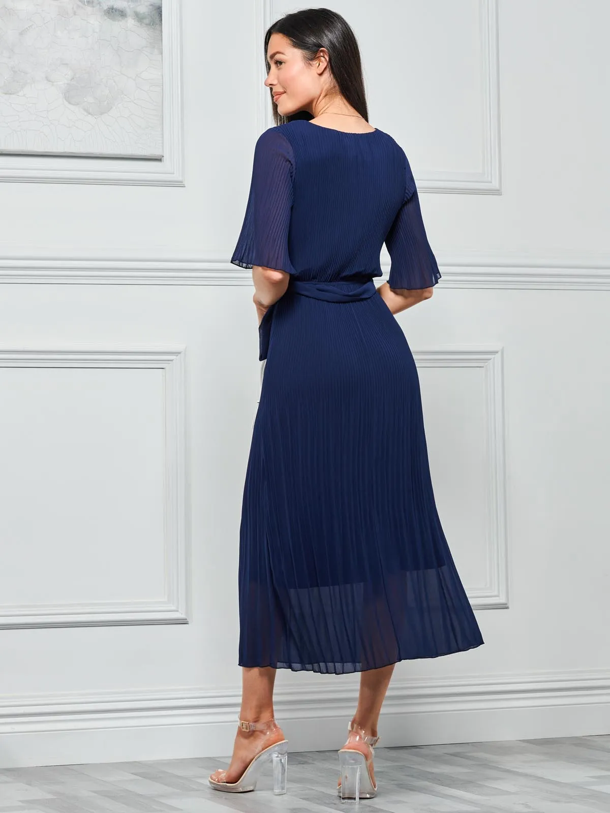 Qynn Chiffon Pleated Maxi Dress, Navy