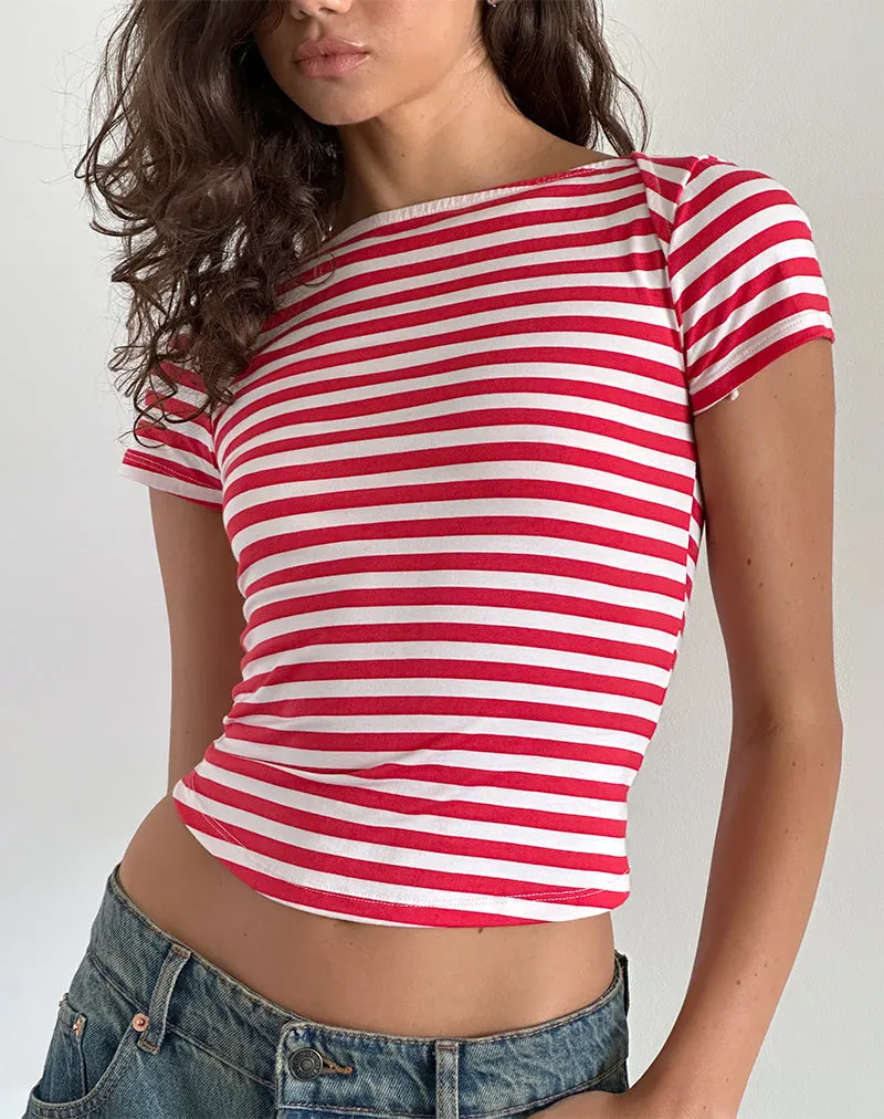 Ralina Top in Red and White Stripe