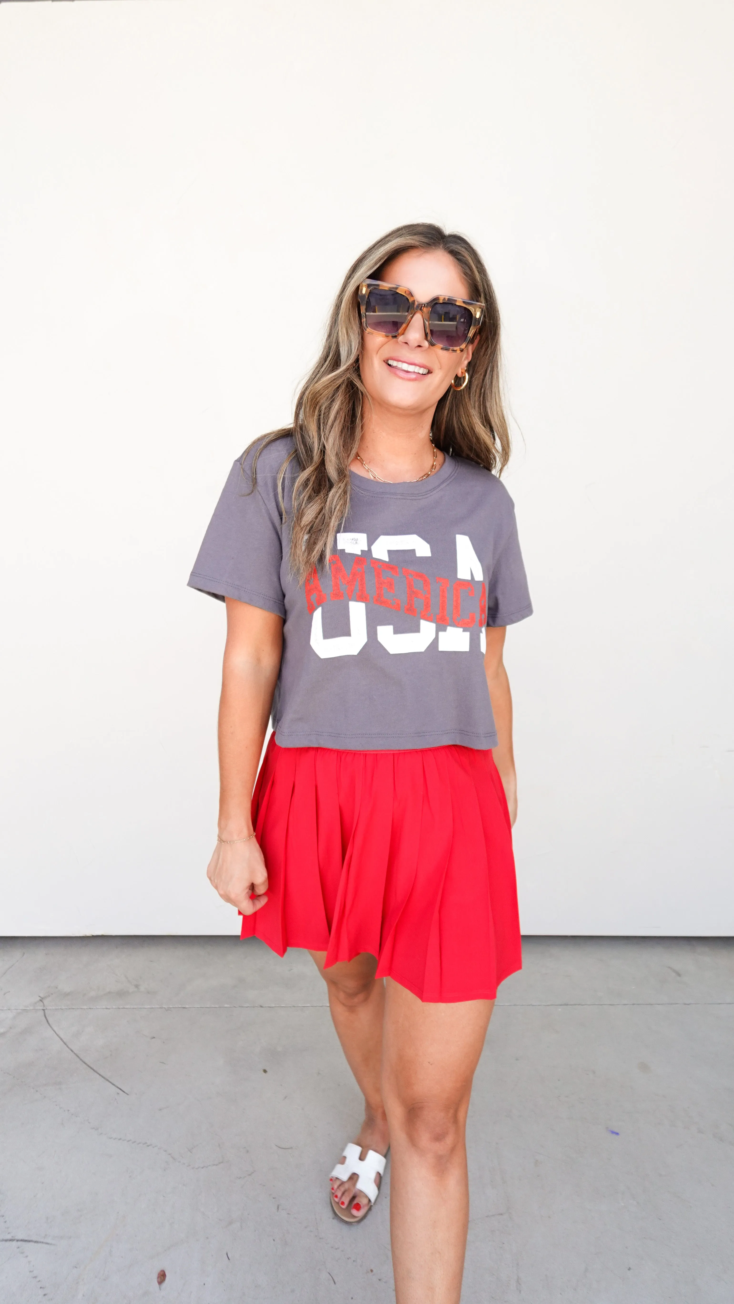 Red Pleated Tennis Skort