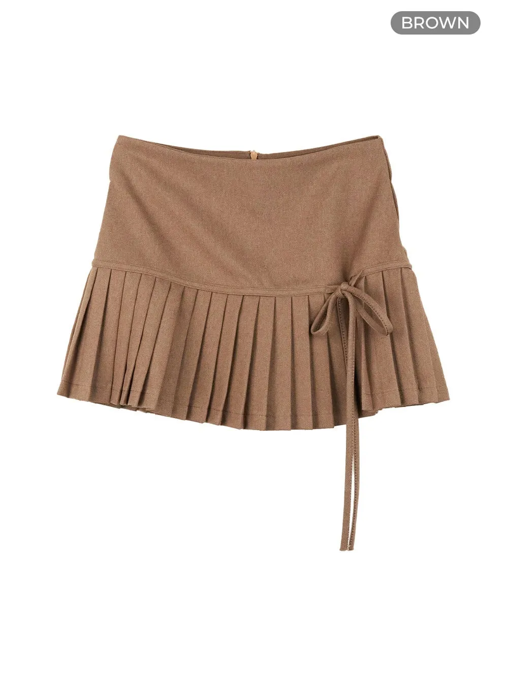 Ribbon Half Pleated Mini Skirt OL430