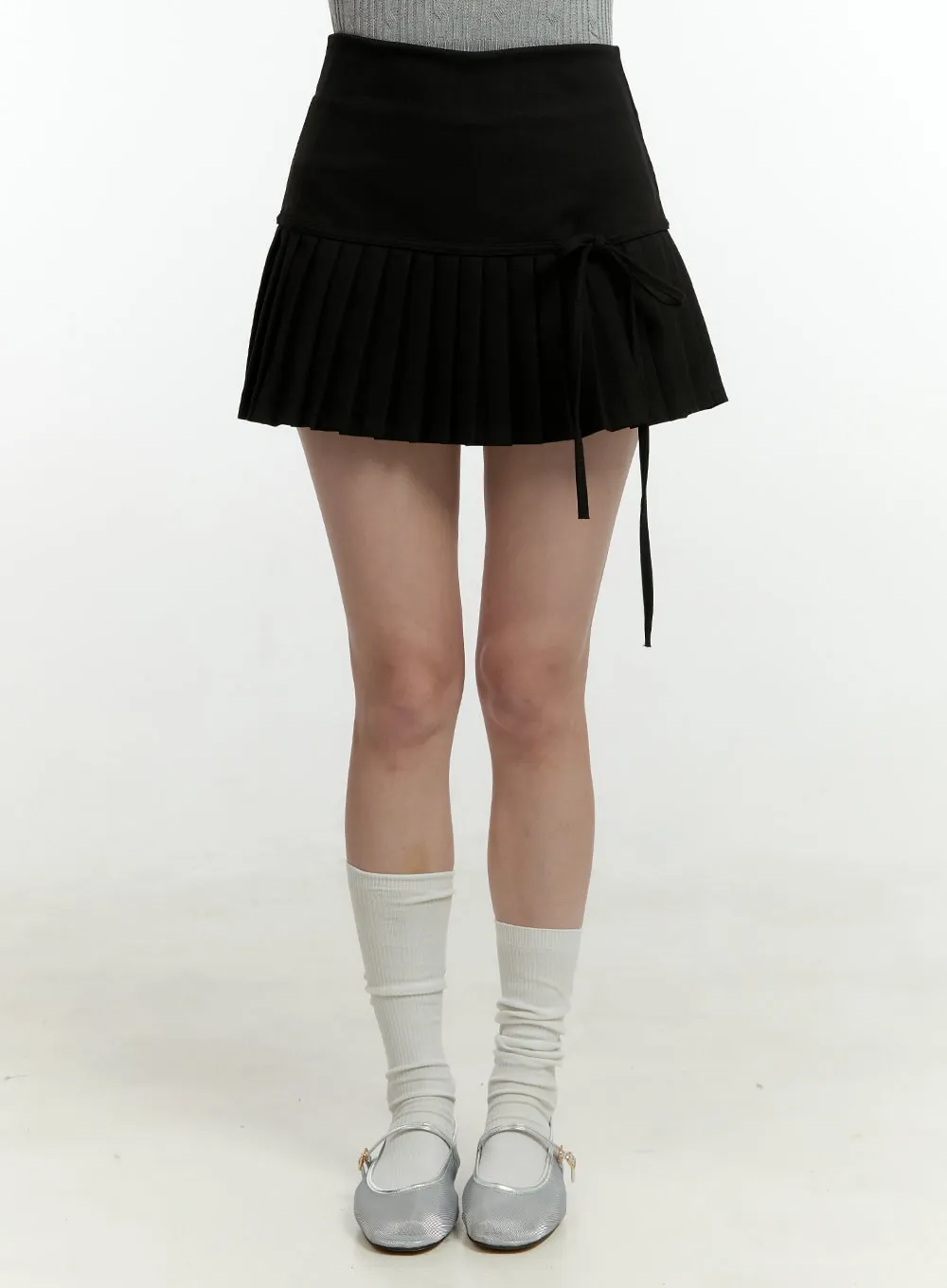 Ribbon Half Pleated Mini Skirt OL430