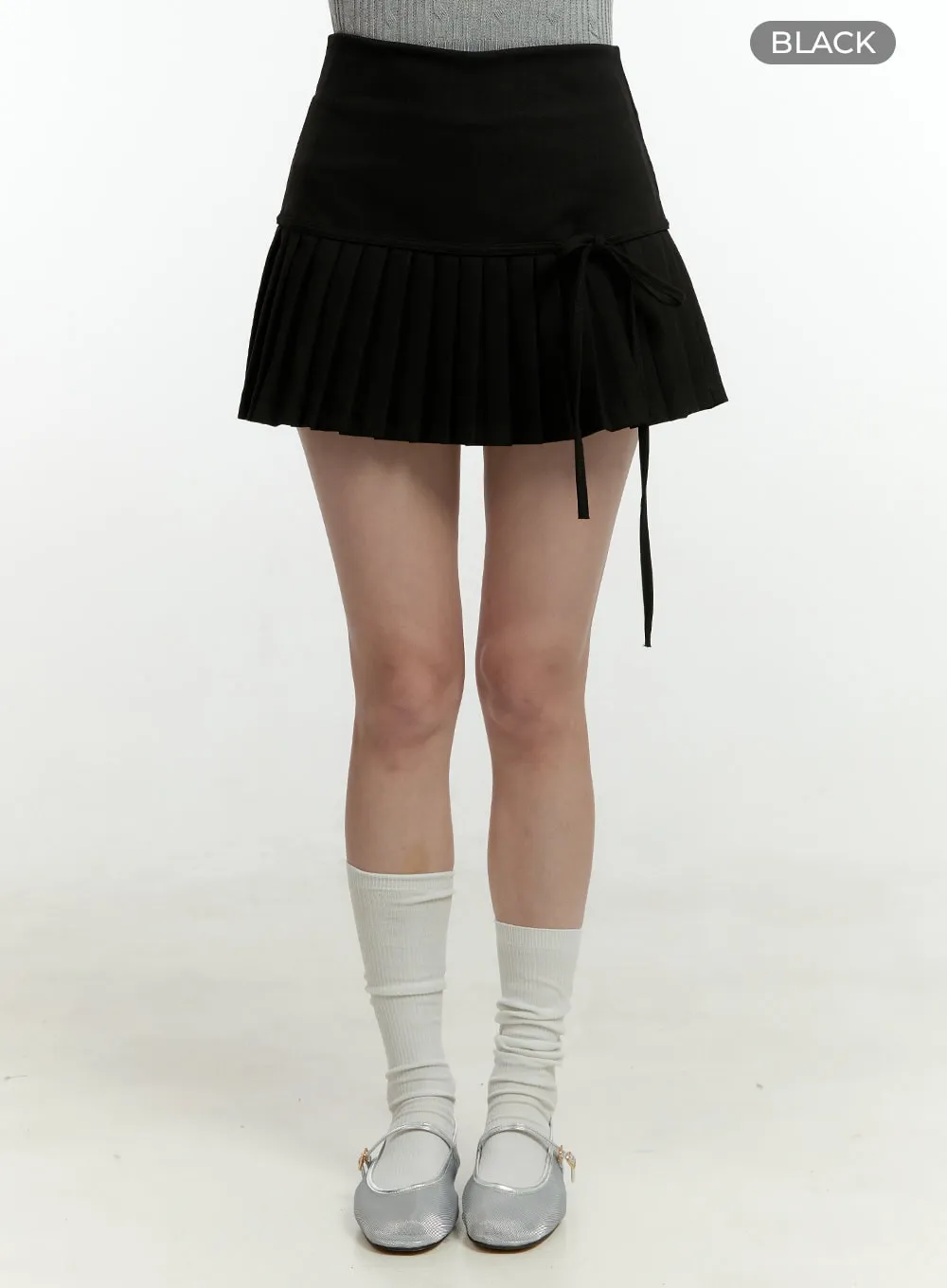 Ribbon Half Pleated Mini Skirt OL430