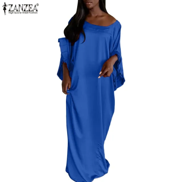 Ruffled Sleeve Satin Maxi Kaftan