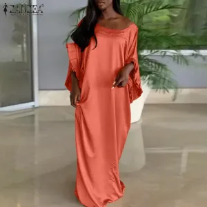 Ruffled Sleeve Satin Maxi Kaftan