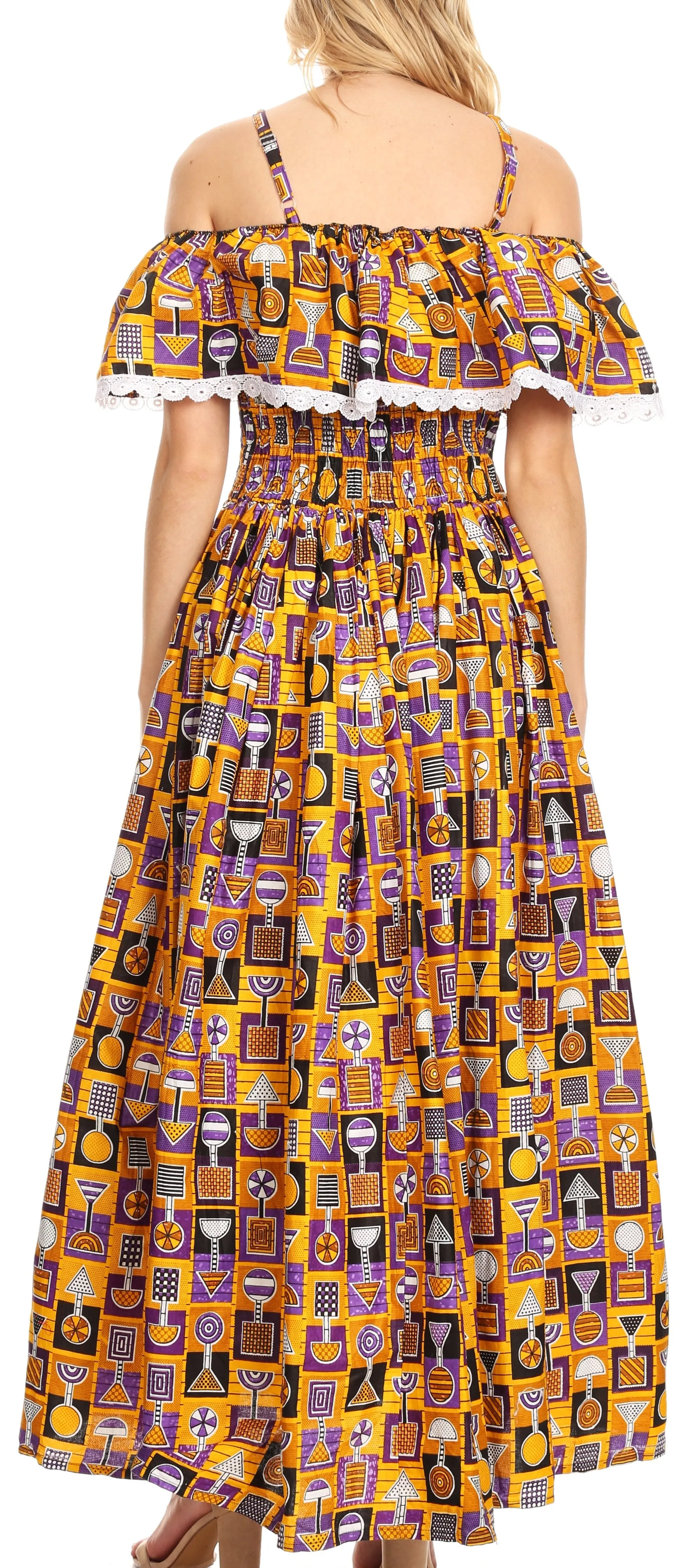 Sakkas Afua Women's Long Maxi African Ankara Wax Print with Overlay and Pockets