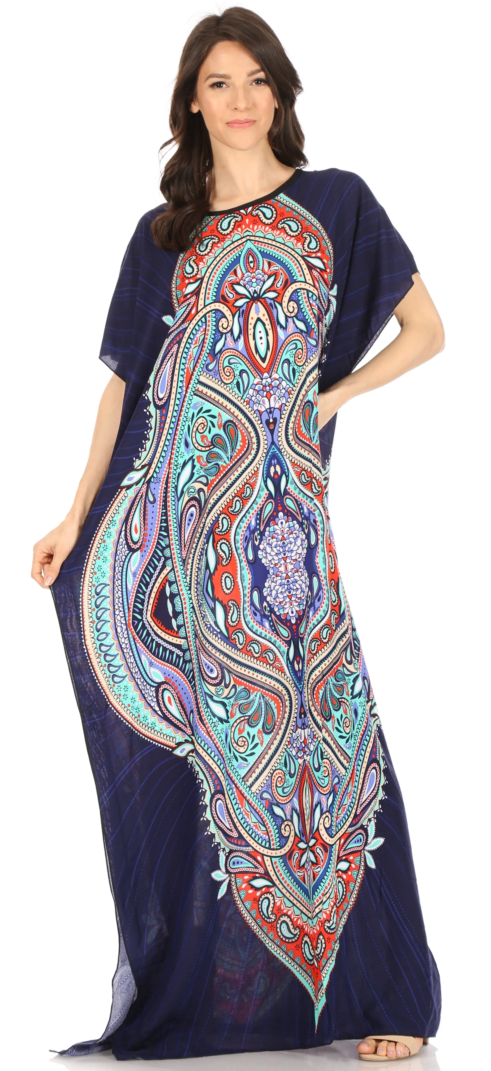 Sakkas Aggy Womens Dashiki African Print Caftan Dress Maxi Boho Hippie Colorful