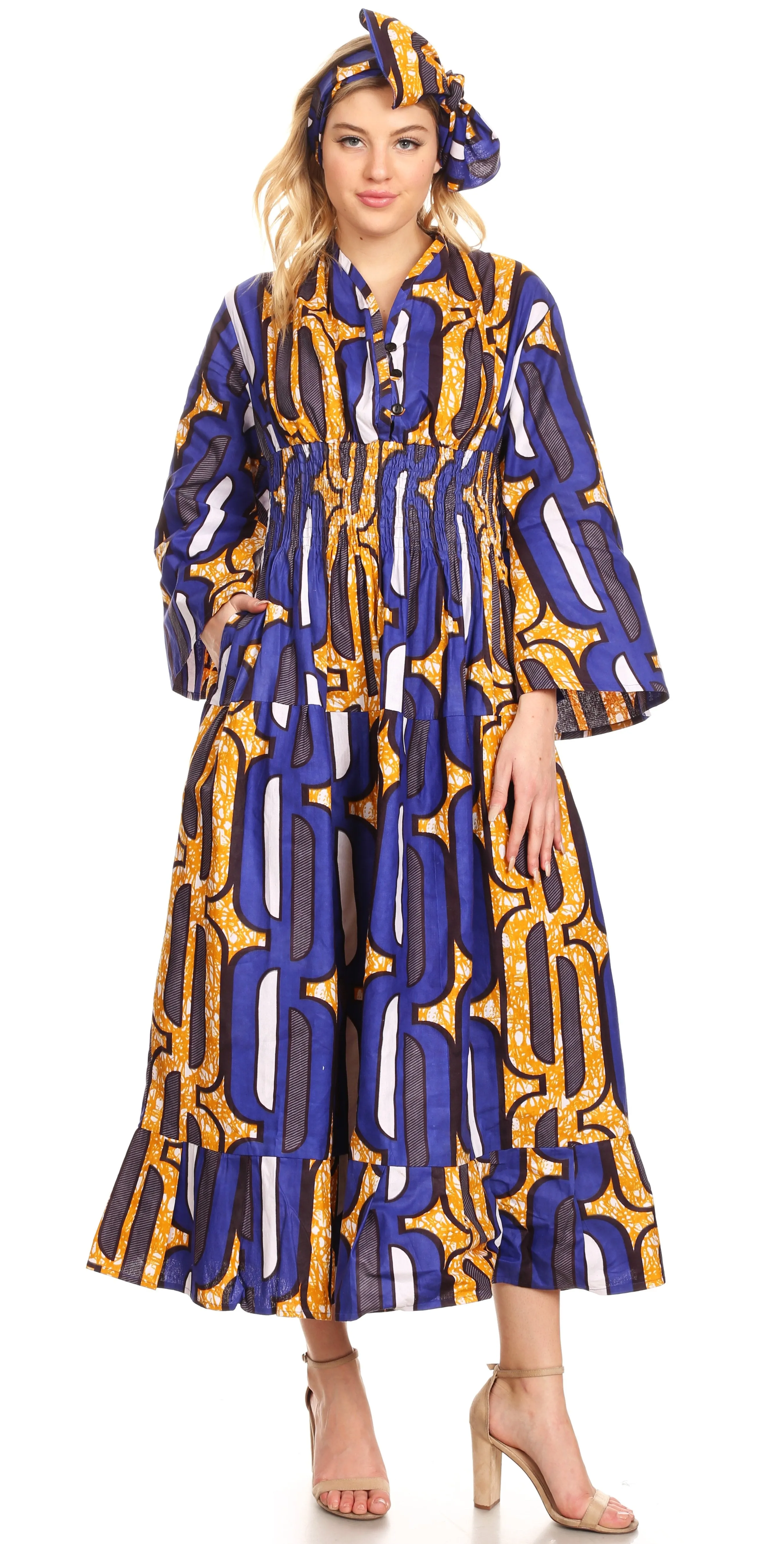 Sakkas Paola Women's  Maxi Long African Print Dress Evening Casual with Pockets