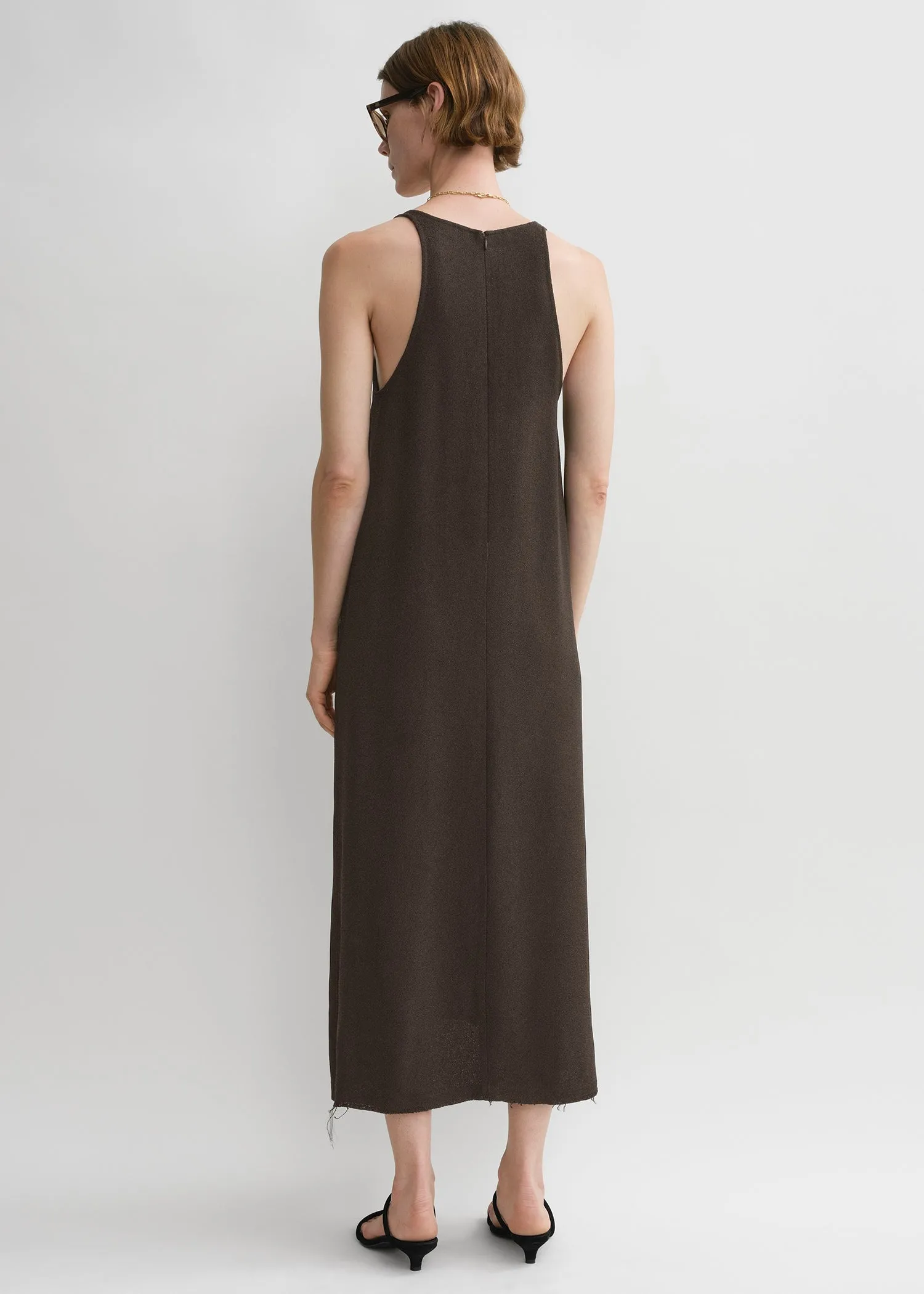 Scoop-neck sablé dress chocolate