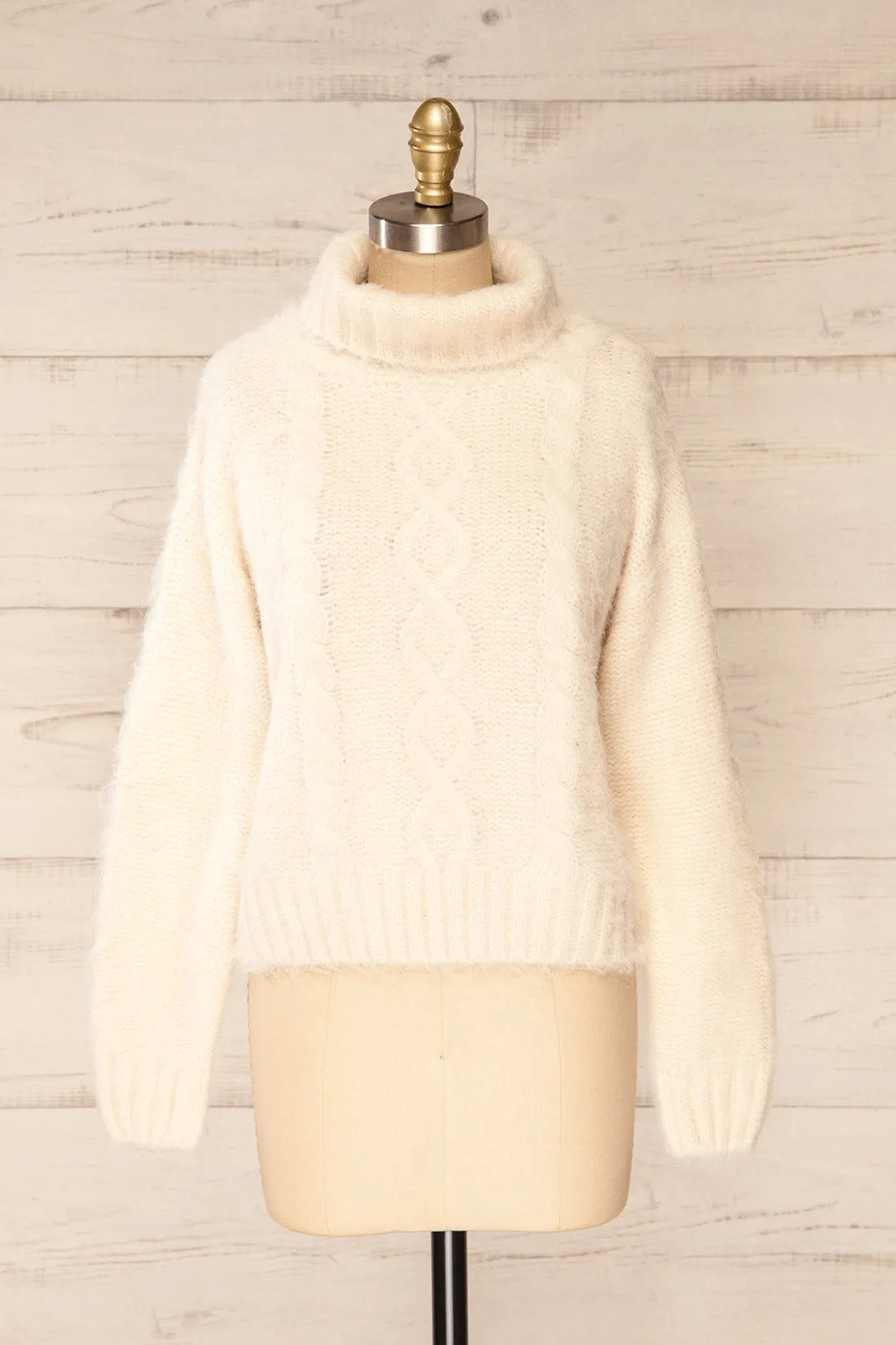 Seattle Ivory | Fuzzy Knit Turtleneck Sweater