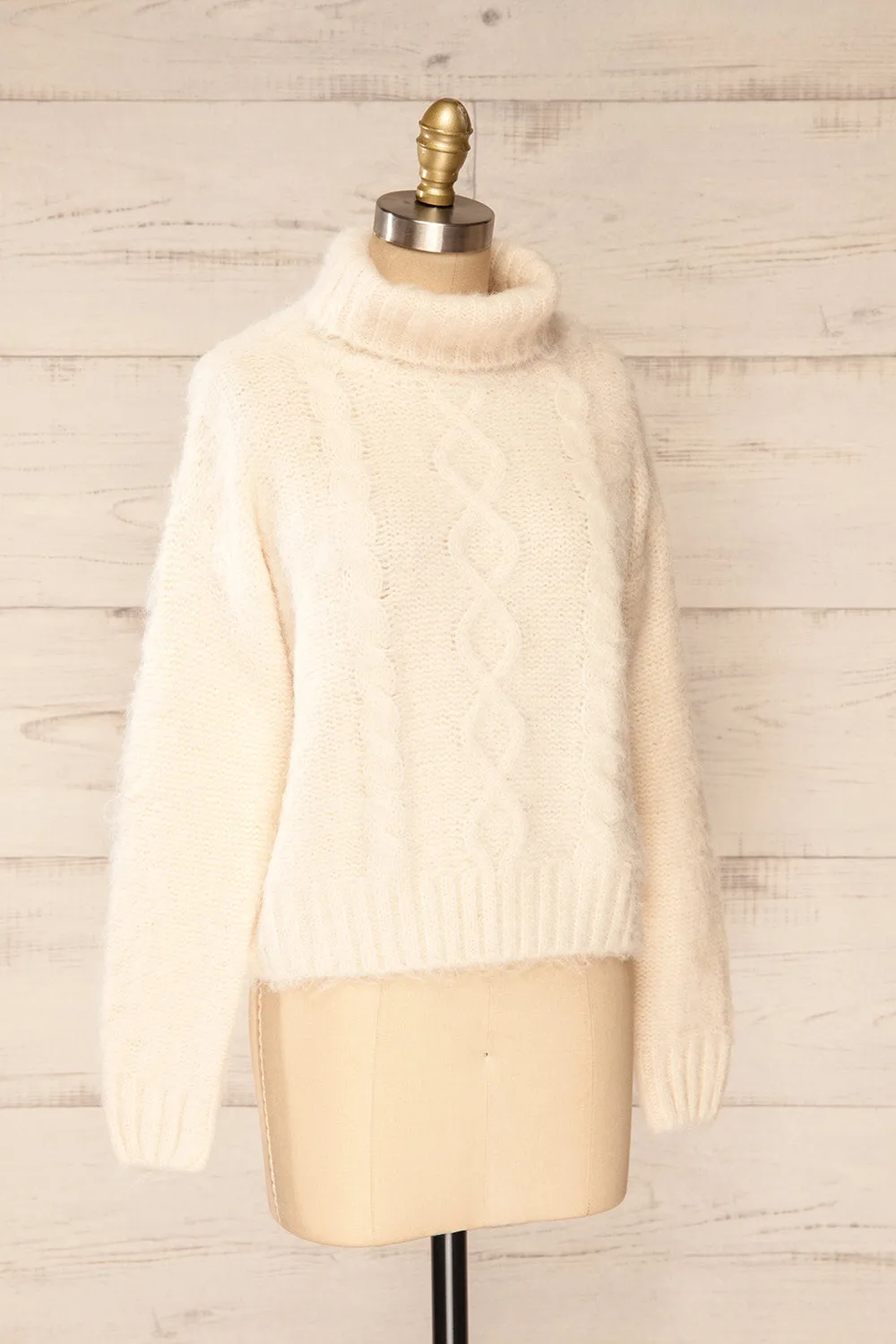 Seattle Ivory | Fuzzy Knit Turtleneck Sweater