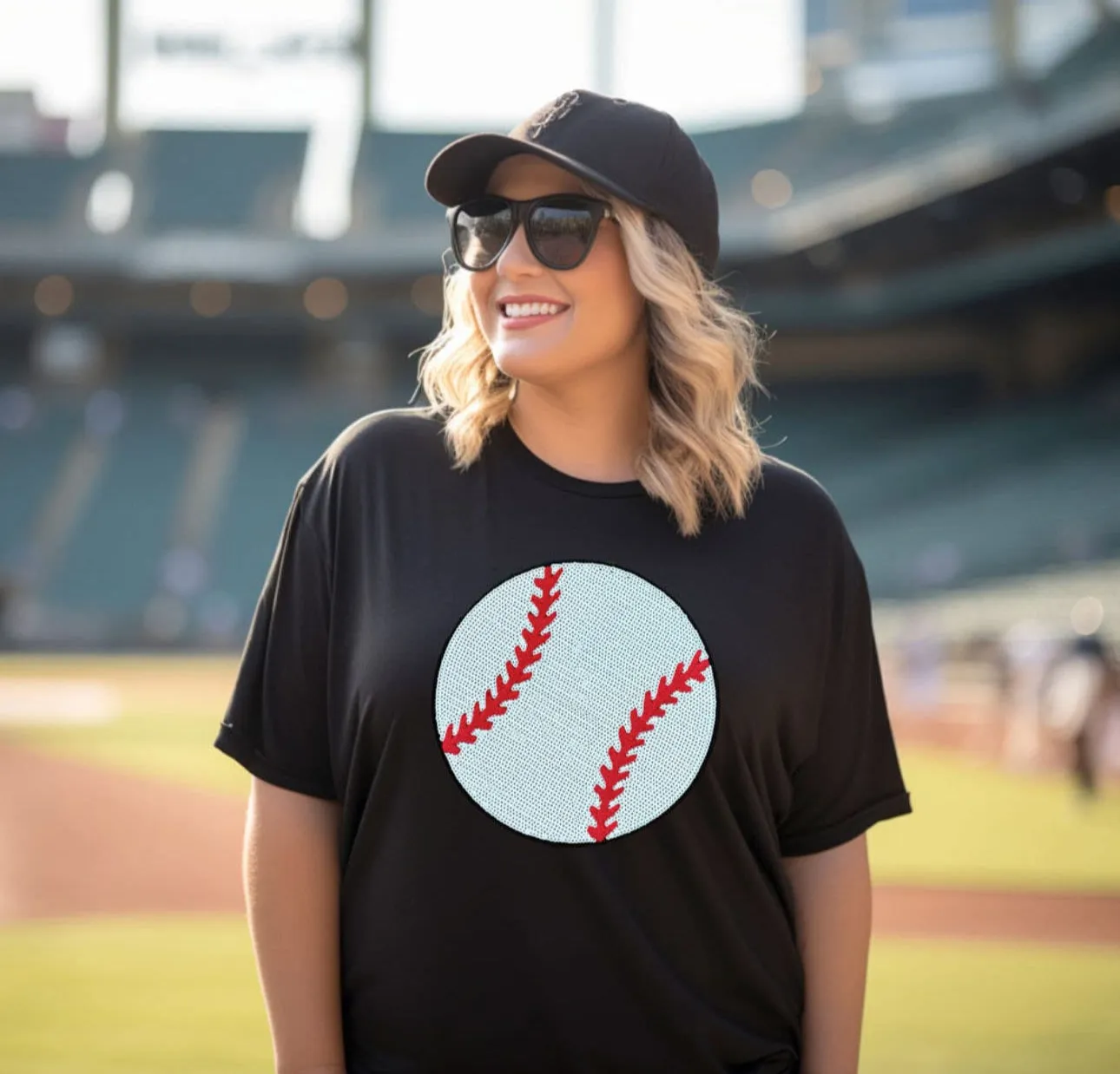 Sequin Baseball Patch Tees