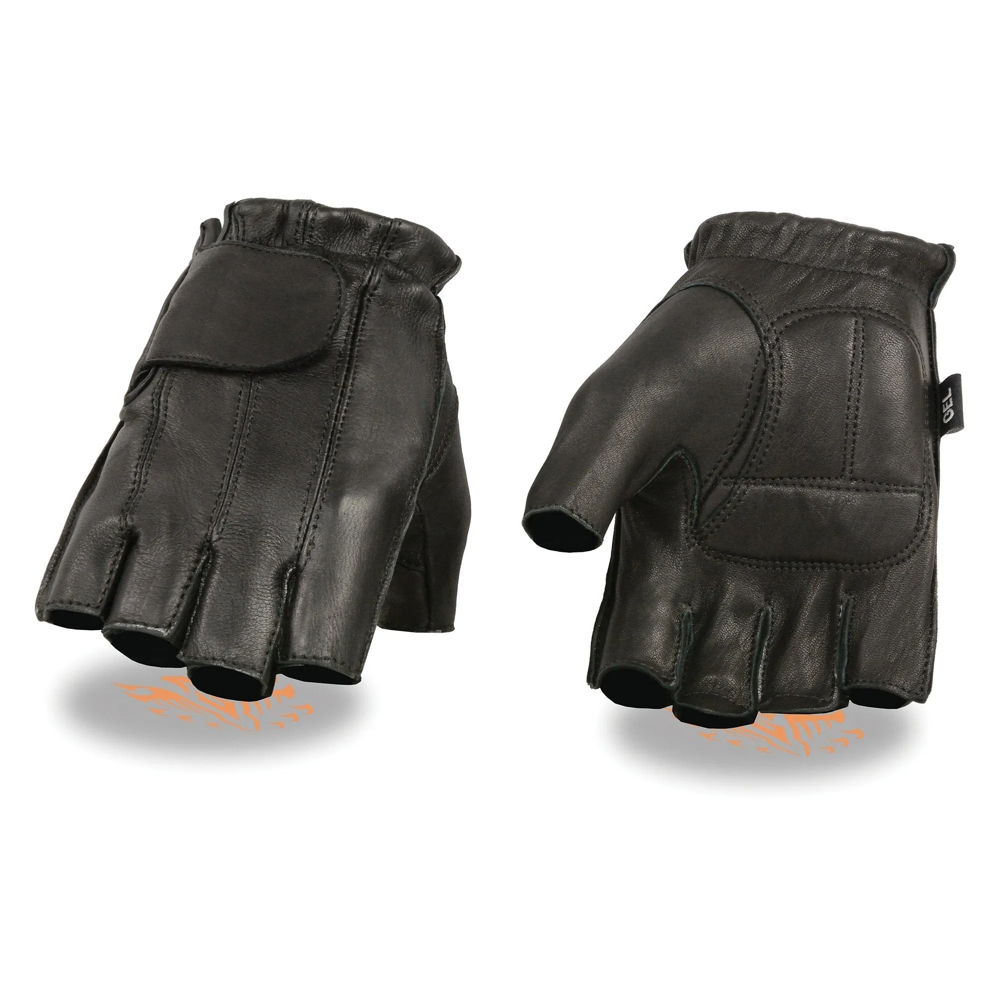 SH850 Men's Black Leather Gel Padded Palm Fingerless Motorcycle Hand Gloves W/ Soft ‘Genuine USA Deerskin’