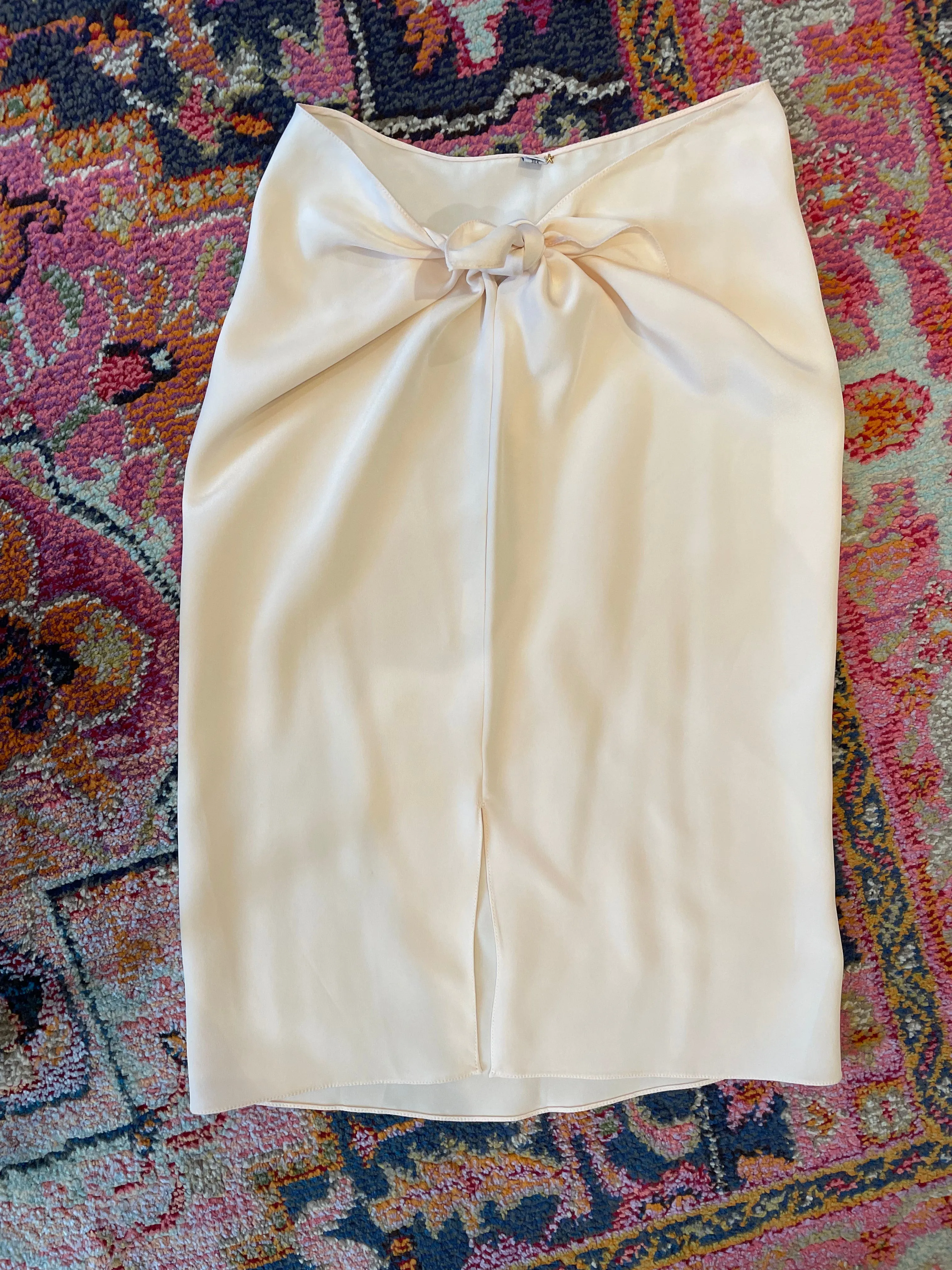 Silk , Peach Charmeuse Tie Skirt by Abejas