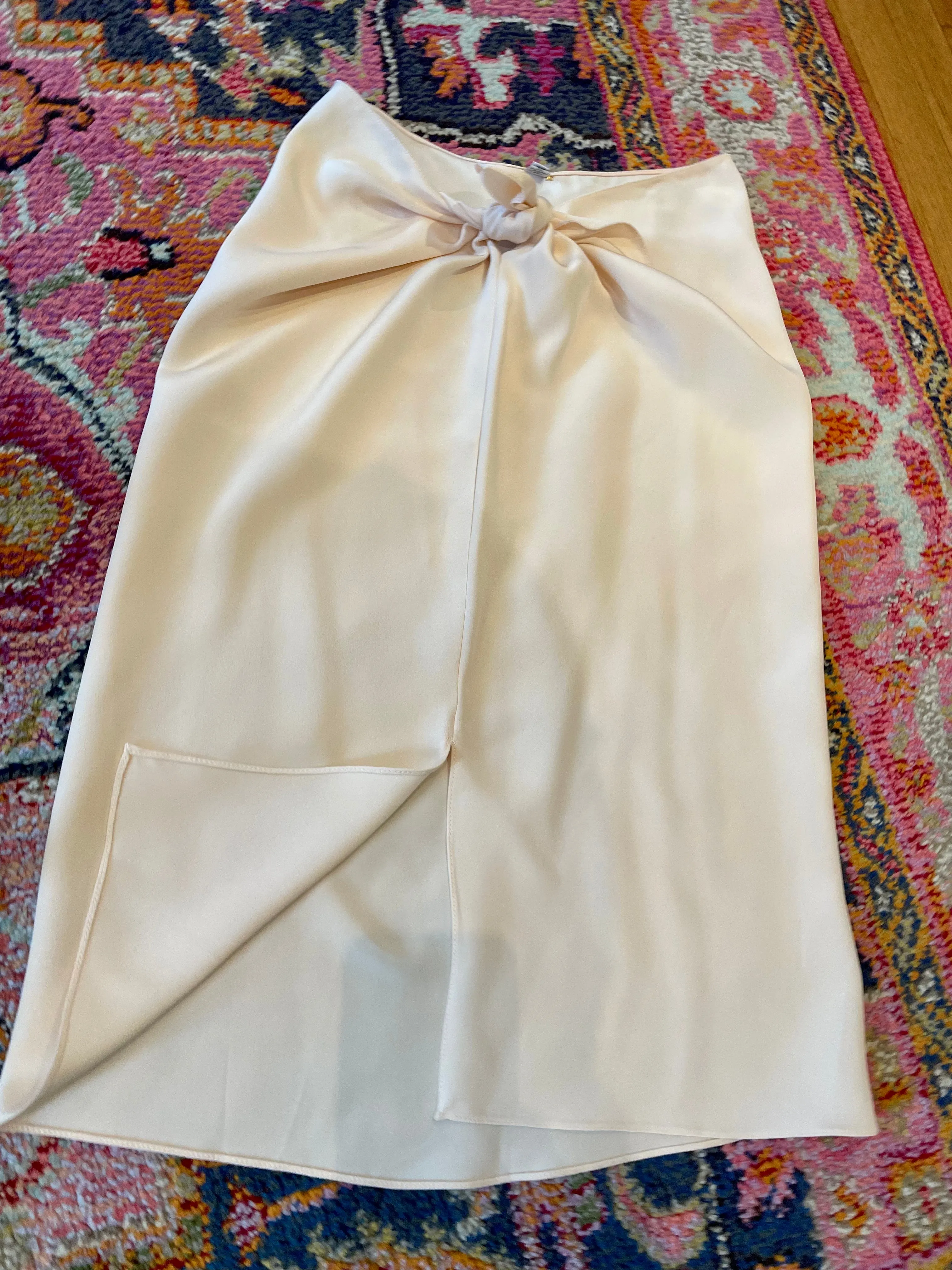 Silk , Peach Charmeuse Tie Skirt by Abejas