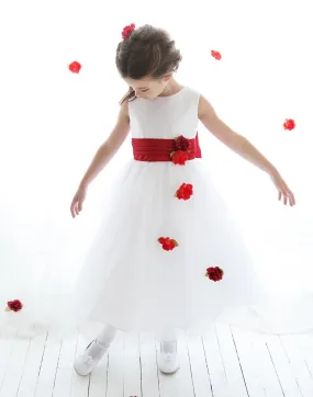 Silky Satin and Sheer Tulle Floral Dress - Red