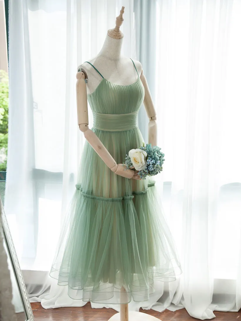 Simple Aline Tulle Green Short Prom Dress Tulle Green Homecoming Dress