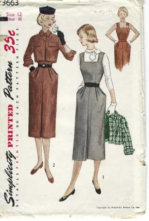 Simplicity 3663 Teen Jumper Dress Bolero Jacket Vintage Sewing Pattern 1950s