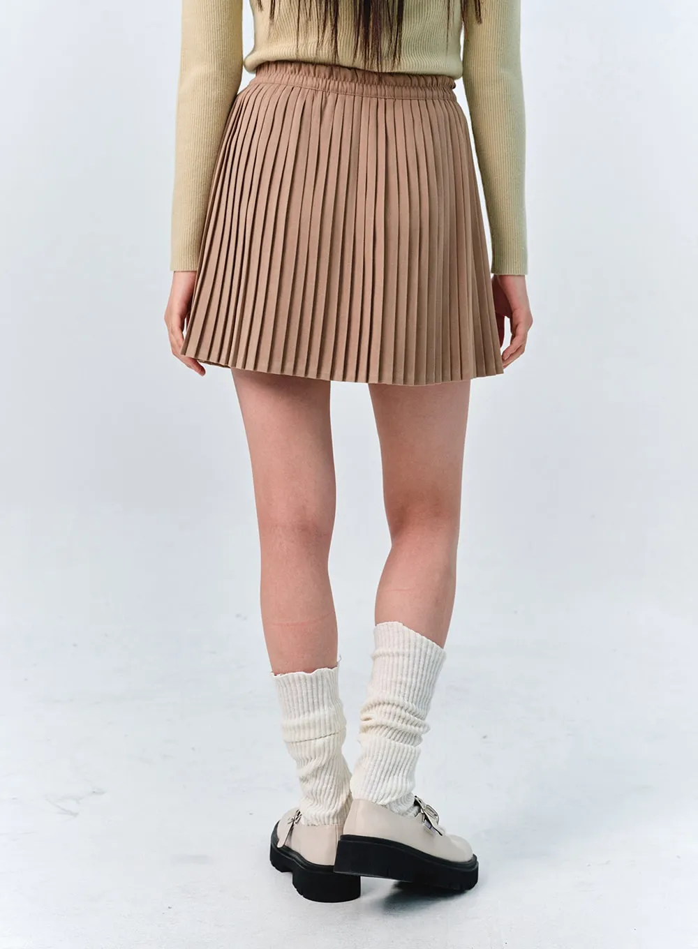 Solid Pleated Mini Skirt OO312