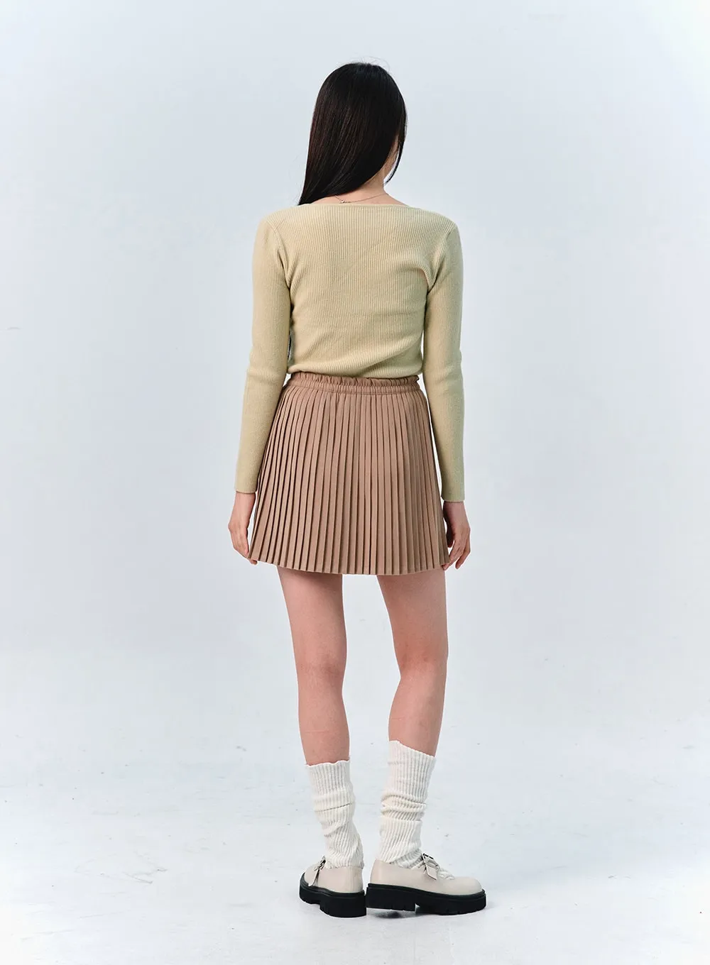 Solid Pleated Mini Skirt OO312