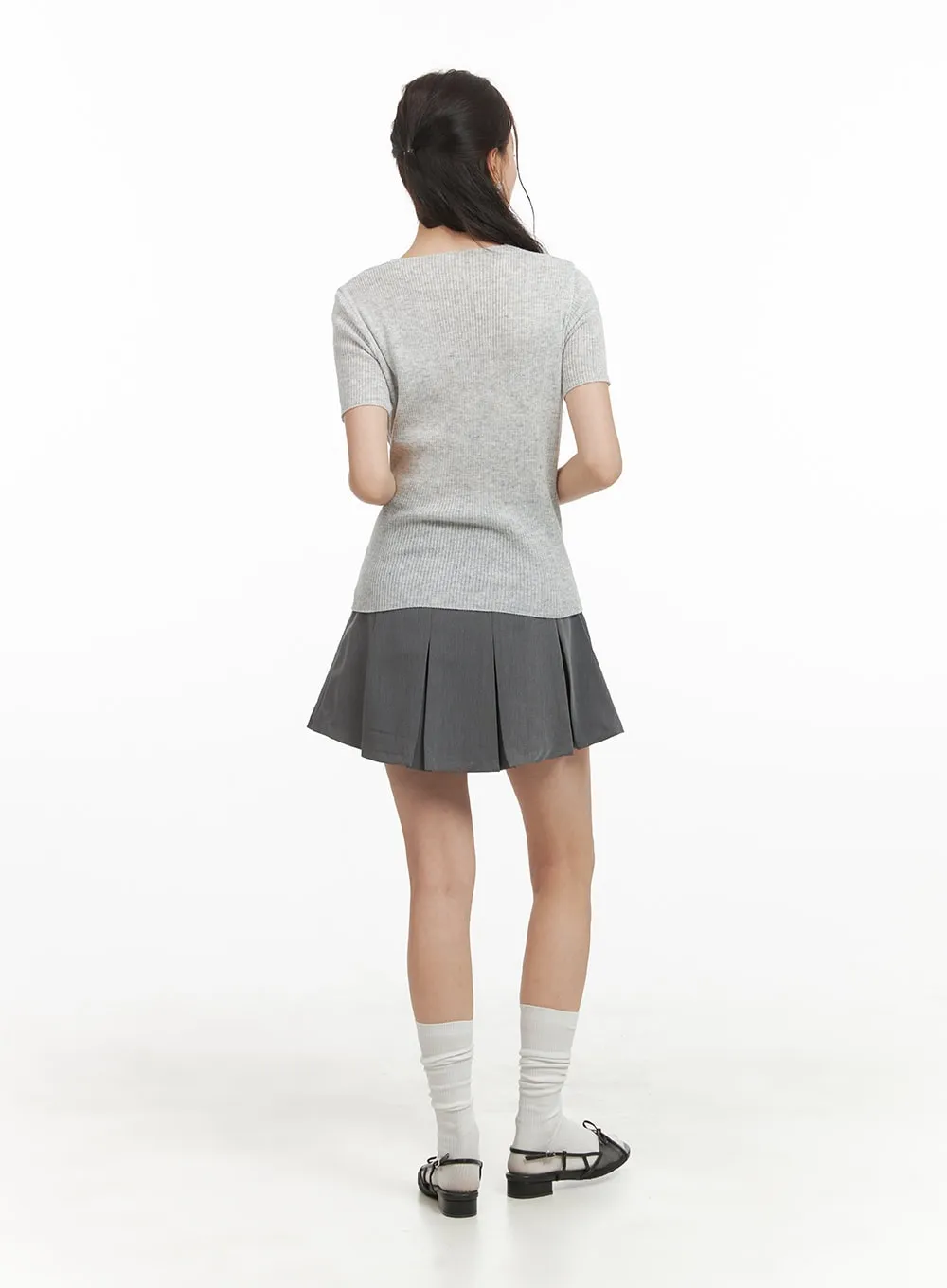 Solid Pleated Mini Skirt OY417