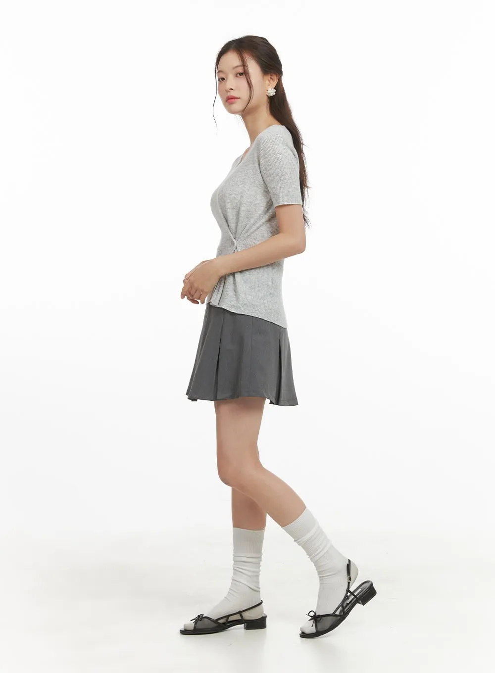 Solid Pleated Mini Skirt OY417