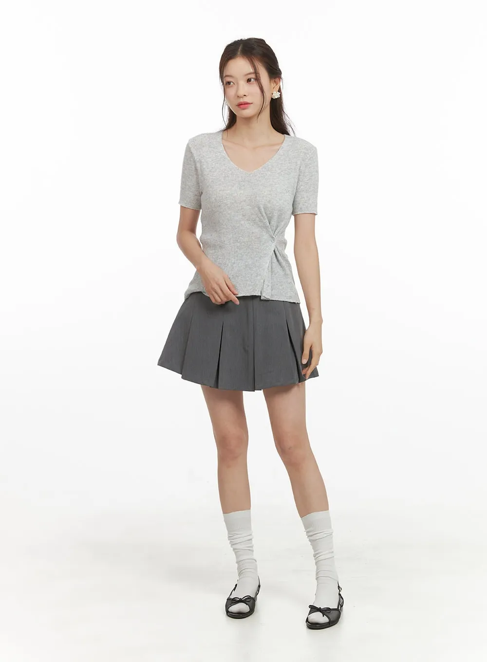 Solid Pleated Mini Skirt OY417