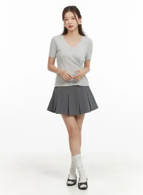 Solid Pleated Mini Skirt OY417