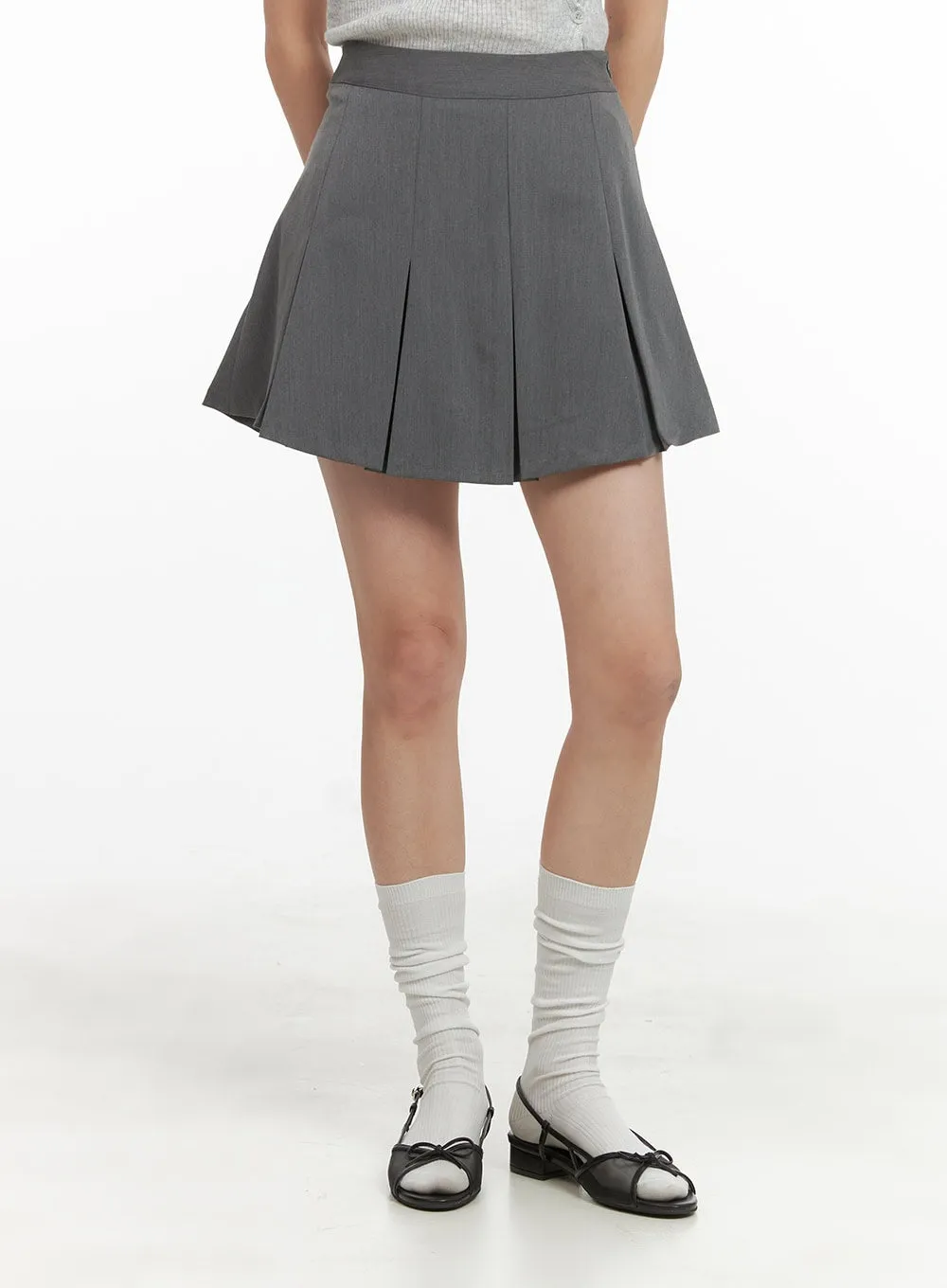 Solid Pleated Mini Skirt OY417