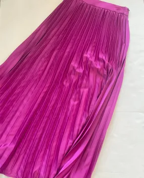 Solid Satin Fully Pleated Maxi Skirt